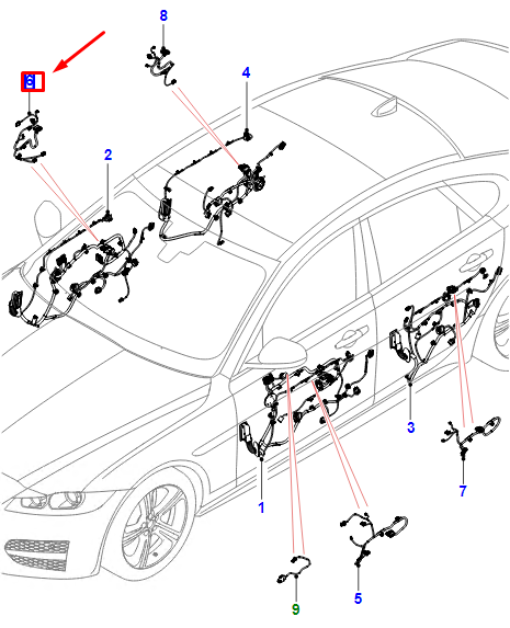 new jaguar xf x260 front left door wiring lhd t2h47251 original