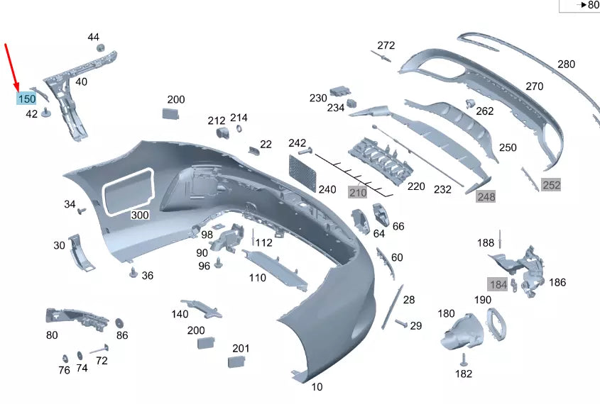 NEW MERCEDES-BENZ C W205 REAR BUMPER AREA RIGHT COVER A2058804224 ORIGINAL