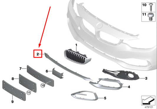 new bmw 4 f33 front bumper center lower molding 7432625 51117432625 original