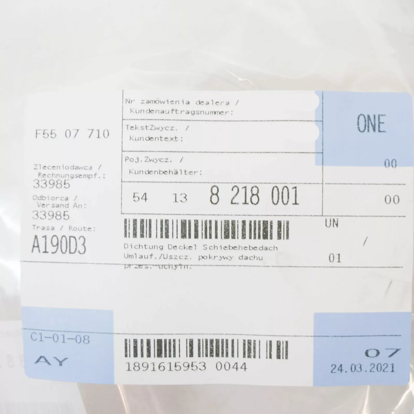 NEW BMW 3 E46 SUNROOF SEAL 54138218001 8218001 ORIGINAL