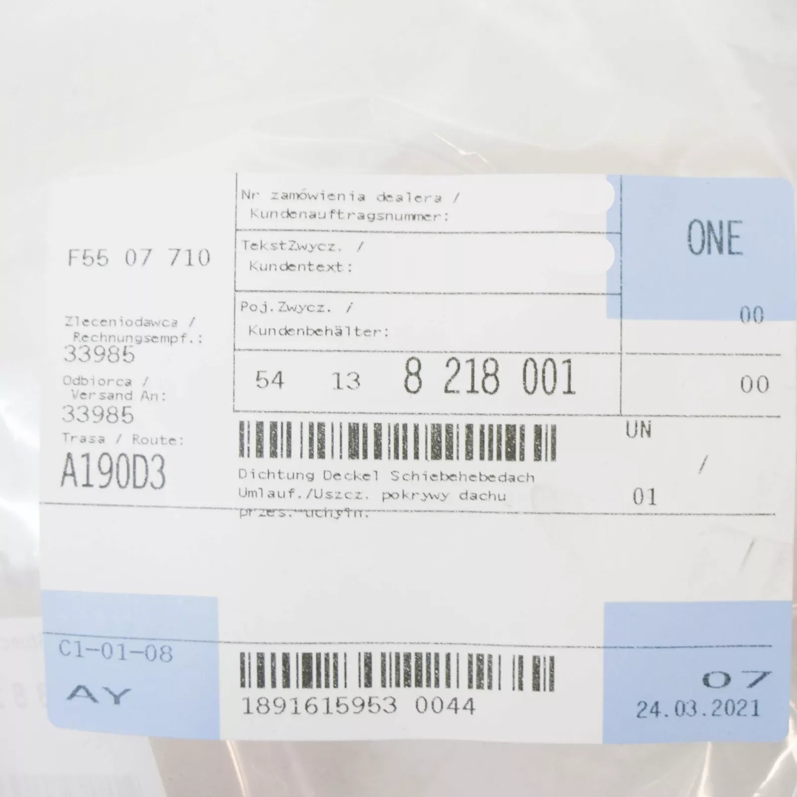 NEW BMW 3 E46 SUNROOF SEAL 54138218001 8218001 ORIGINAL