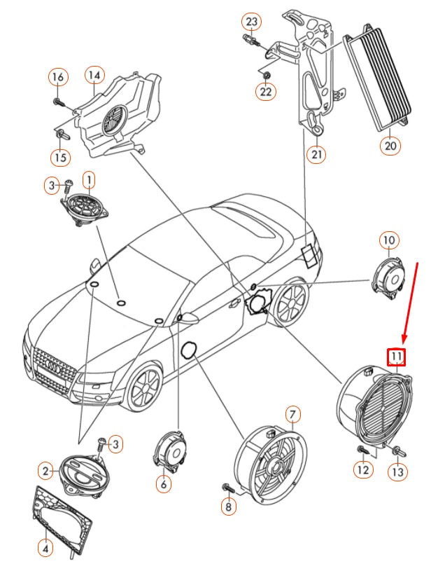 NEW AUDI A5 S5 CABRIO 8F REAR SIDE MID RANGE SOUND SPEAKER 8T0035411A ORIGINAL