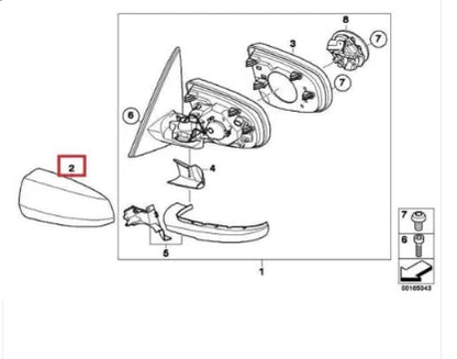 NEW BMW X5 E70 FRONT LEFT DOOR MIRROR COVER CAP 51167180725 ORIGINAL
