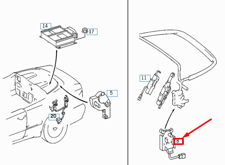 NEW MERCEDES-BENZ CLK C208 SOFT TOP OPEN/CLOSE LIMIT SWITCH A2088202410 ORIGINAL