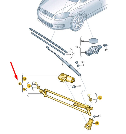 NEW VW SHARAN 7N FRONT WINDSHIELD WIPER MOUNTING LHD 7N1955023C ORIGINAL