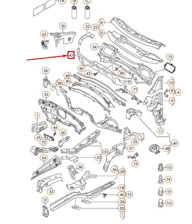 NEW VOLKSWAGEN EOS COWL WATER BOX 1K0805275A ORIGINAL