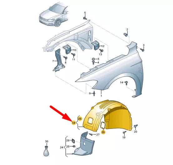 NEW VW PASSAT B8 FRONT LEFT WHEEL HOUSING LINER REAR PART 3G0805969E