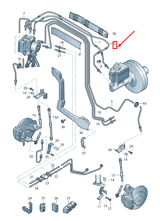 new audi a3 sportback 8p right brake line lhd 1k1614740j original