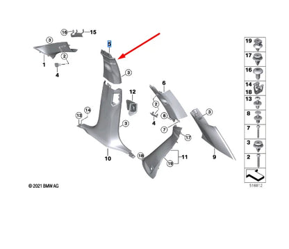 NEW BMW X5 G05 RIGHT SIDE B PILLAR COLUMN TRIM 51435A0D9B8 ORIGINAL