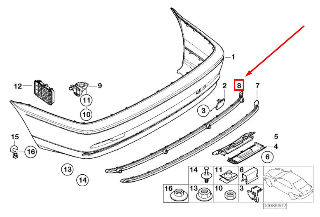 NEW BMW 3 E46 LOWER REAR BUMPER TRIM CENTER 8222610 51128222610 ORIGINAL