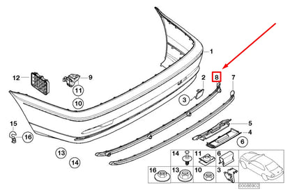 NEW BMW 3 E46 LOWER REAR BUMPER TRIM CENTER 8222610 51128222610 ORIGINAL