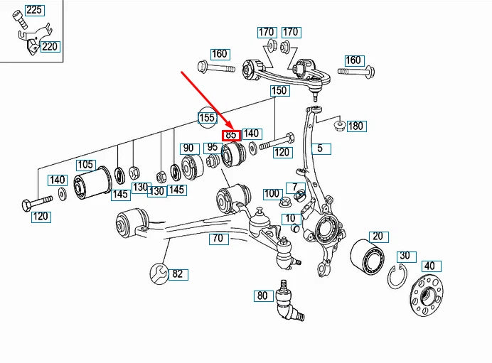 NEW MB S W220 FRONT TRANSVERCE CONTROL ARM BUSHING A2203332714 ORIGINAL