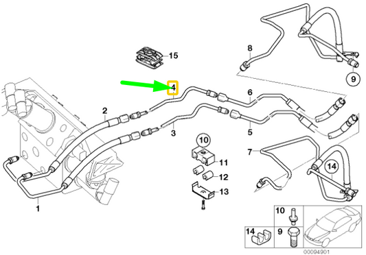 new bmw 7 e65 rear add-on parts/dynamic drive pressure hose 37106780557 original