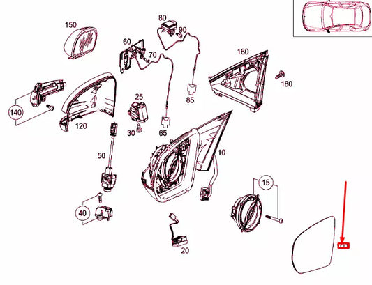 NEW MERCEDES-BENZ C W205 FRONT LEFT DOOR MIRROR GLASS LHD A0998100516 ORIGINAL
