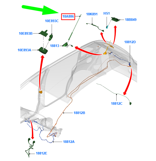 new ford c-max mk2 aerial rod assy 1885687 am5t-18a886-ab original