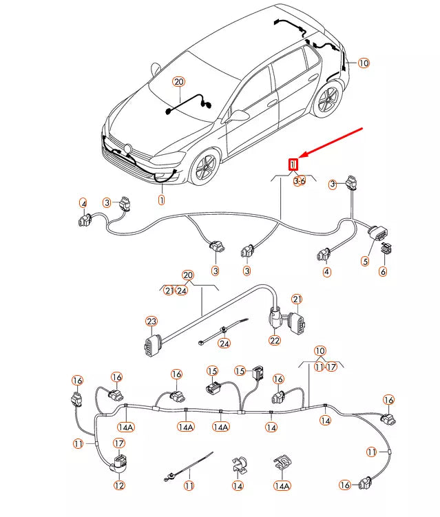 NEW VOLKWAGEN GOLF MK7 FRONT PARKING SENSORS CABLE HARNESS 5G0971095H