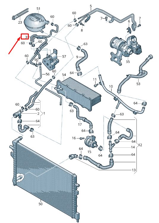 new vw caddy iv sa mk6 engine coolant hose 04e122447bj original