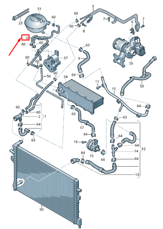 new vw caddy iv sa mk6 engine coolant hose 04e122447bj original