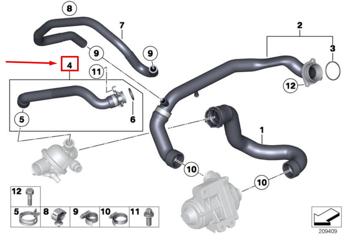 new bmw x4 f26 engine coolant hose 11537591889 7591889 original