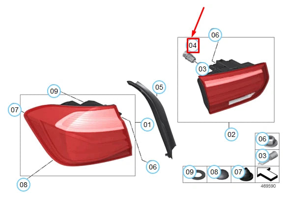 NEW BMW 3 F30 TAIL LIGHT REAR LAMP SOCKETS 2 PIECES 63117407330 ORIGINAL