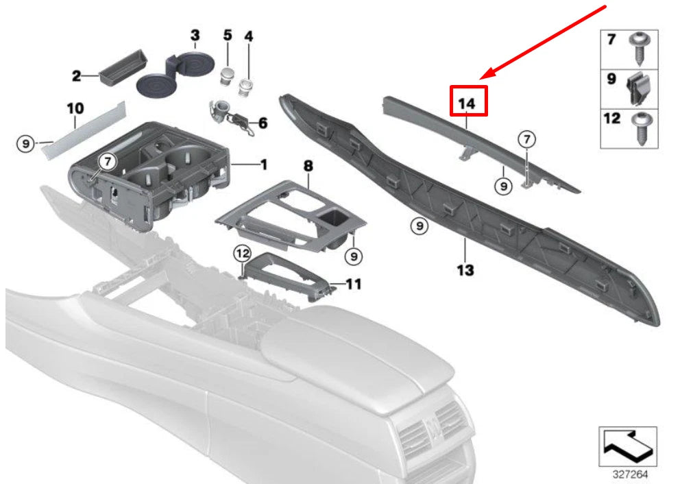 NEW BMW X5 F15, F85 RIGHT CENTER CONSOLE TRIM 51168058572 8058572 ORIGINAL