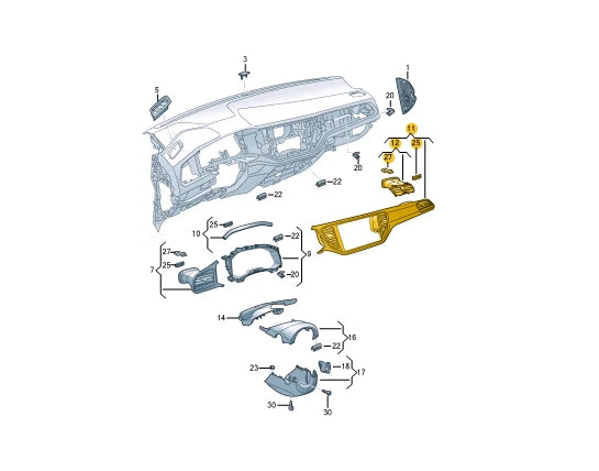 NEW VW T-ROC A11 FRONT DASH PANEL LEFT AIR CENT TRIM RHD 2GB858415CZAP ORIGINAL