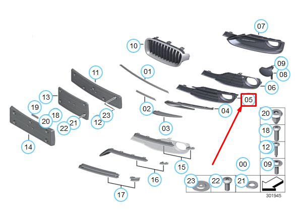 new bmw 3 f30 sport front bumper right fog light grille 51117255366 original