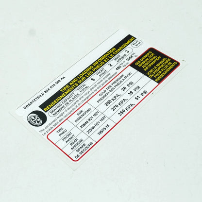 NEW AUDI Q5 FY 80A TYRE PRESSURE DATA PLATE 80A010502AA ORIGINAL