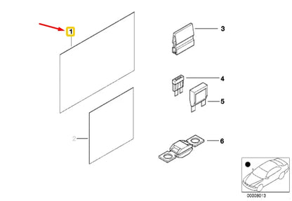 NEW BMW 3 E46 FRONT FUSE GROUPING STICK-ON LABEL 71236920773 6920773 ORIGINAL