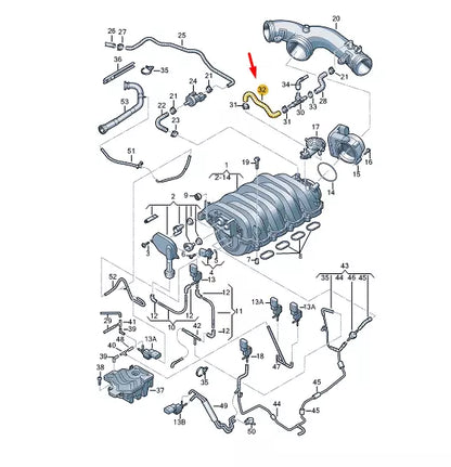 NEW VW TOUAREG 7P MK2 INTAKE SYSTEM ANGLED HOSE 079133784AA