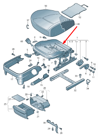 new volkswagen caddy 2k front left seat base mechanism 2k0881105h original