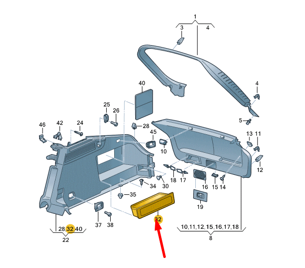 NEW VW ARTEON 3H7 REAR LID TRUNK RIGHT LOWER REMOVABLE LID 3G886746482V ORIGINAL