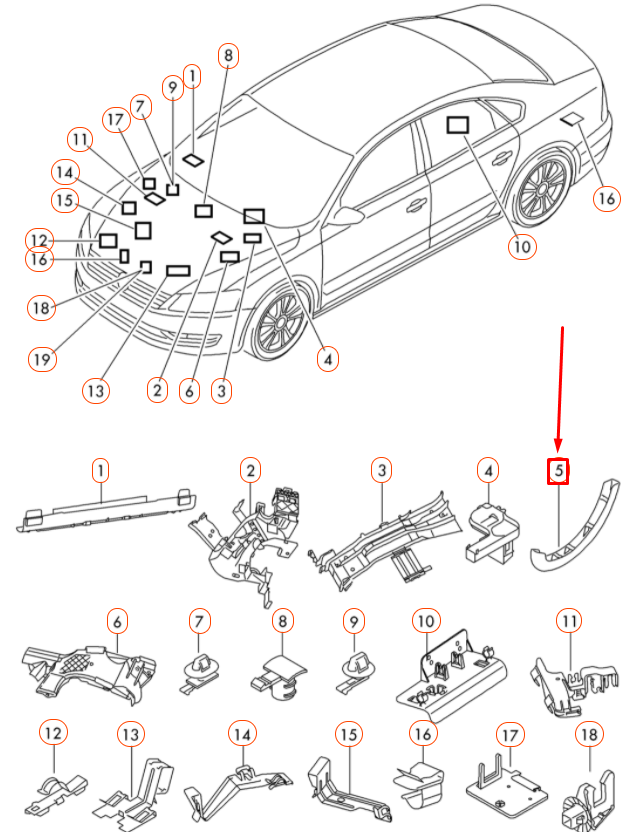 NEW VW PASSAT B8 REAR LID HINGE RIGHT CABLE HOLDER 561971822A82V ORIGINAL