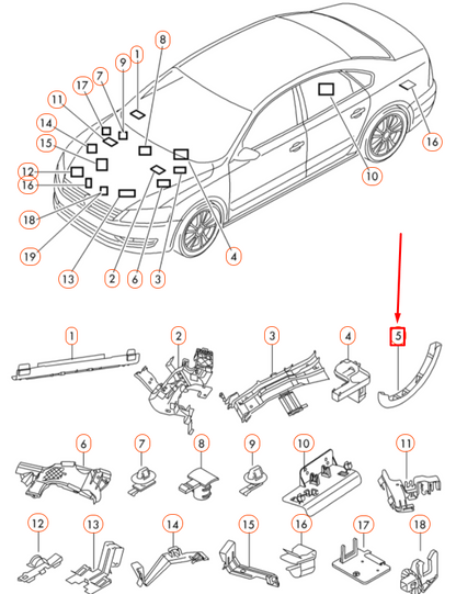 NEW VW PASSAT B8 REAR LID HINGE RIGHT CABLE HOLDER 561971822A82V ORIGINAL