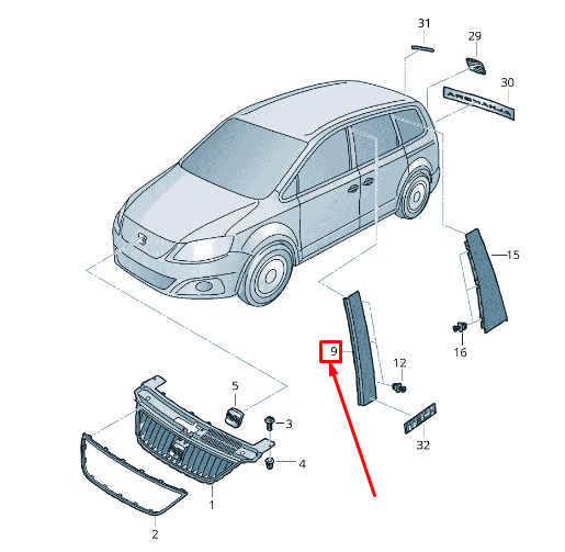 NEW VW SHARAN 7N LEFT DOOR B-PILLAR TRIM 7N5839901C9B9 ORIGINAL
