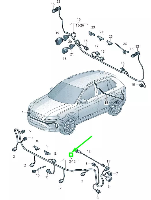 NEW VOLKSWAGEN TIGUAN AD MK2 FRONT PARKING AID WIRING 5NA971095BE ORIGINAL