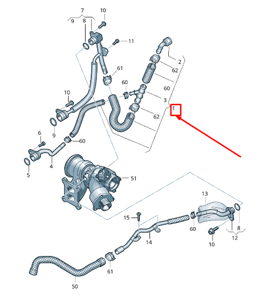 new vw touran 5t coolant hose with quick release coupling 5qa122073g original