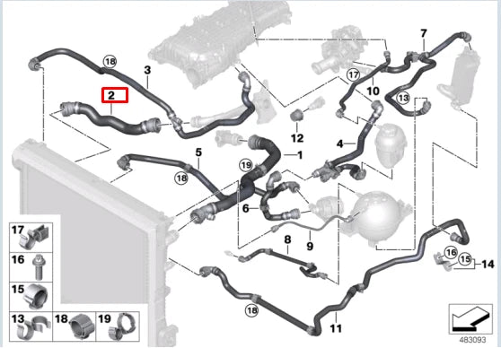 NEW BMW X3 G01 LEFT SIDE WATER RADIATOR HOSE 7535562 17127535562 ORIGINAL