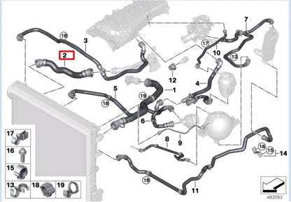 NEW BMW X3 G01 LEFT SIDE WATER RADIATOR HOSE 7535562 17127535562 ORIGINAL