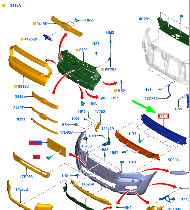 new ford ranger t6 front bumper beam bar assy 2347299 jb3b-17f021-dc original