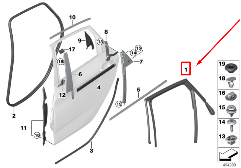 new bmw 2 f45 rear right door window guide 8498412 51358498412 original
