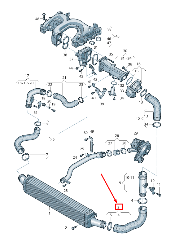 new audi a8 4h left intercooler pressure hose 4h0145709s original