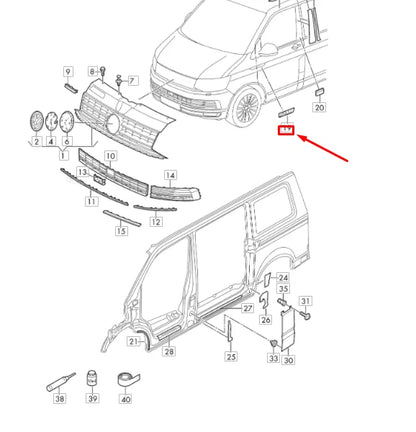 NEW VW TRANSPORTER T6 FRONT LEFT DOOR BADGE SELF-ADHESIVE 7E0853688ACBX ORIGINAL