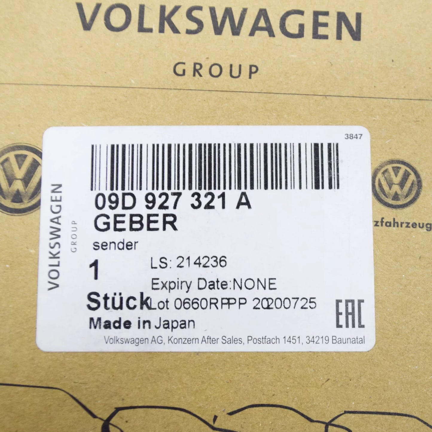 NEW AUDI Q7 4L GEAR BOX SPEED SENSOR 09D927321A