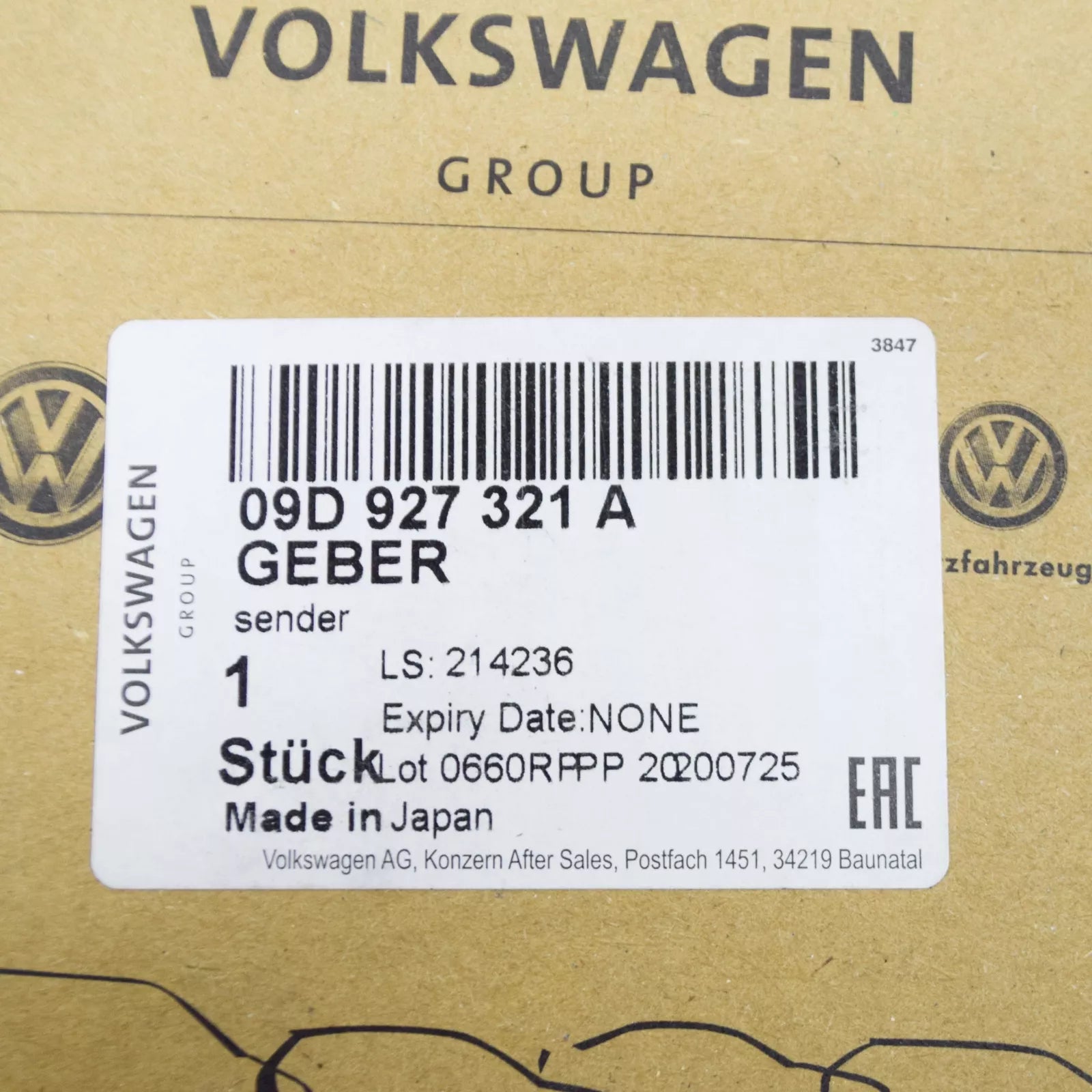 NEW AUDI Q7 4L GEAR BOX SPEED SENSOR 09D927321A