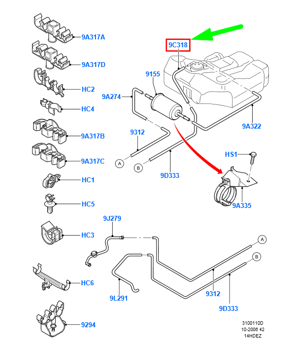 new ford focus mk1 fuel return tube assy 1333261 98ab-9c318-ak original