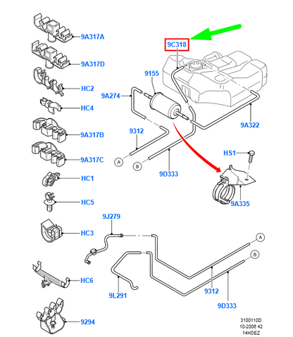 new ford focus mk1 fuel return tube assy 1333261 98ab-9c318-ak original