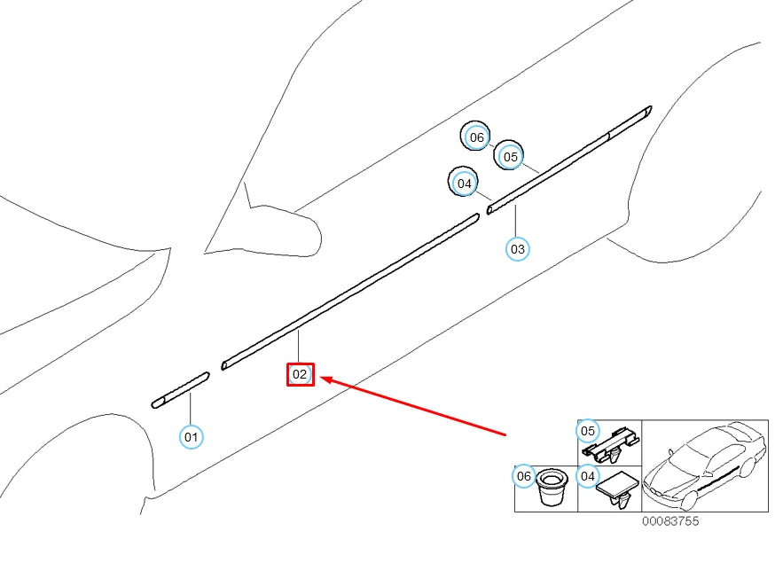 NEW BMW 3 E46 FRONT LEFT DOOR MOLDING 51138208449 8208449 ORIGINAL