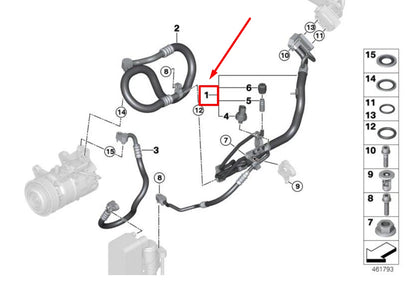 NEW BMW 3 F30, F80 A/C REFRIGERANT DISCHARGE HOSE 9337124 64539337124 ORIGINAL
