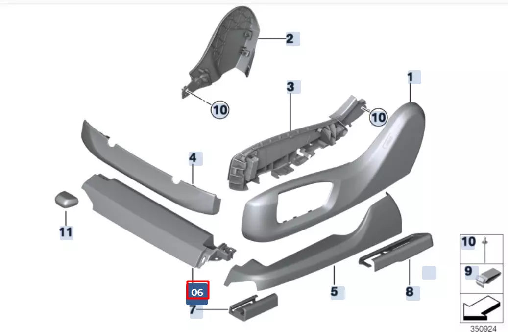 NEW BMW 5 G30 FRONT LEFT OUTER SEAT RAIL TRIM 52107318993 ORIGINAL
